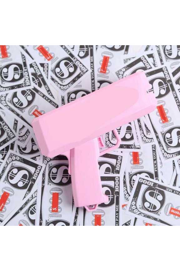 Cash Cannon Money Gun with100 Pieces Replica Toy Bills for Beach Party Pink