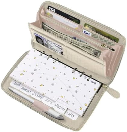 Cash Envelope Wallet Beige All in One Budget System RFID Blocking with 12x Tabbed Cash Envelopes 12x Monthly Budget Cards 1x Yearly Budget Planner Sheet Complete Money Organizer Set for Cash