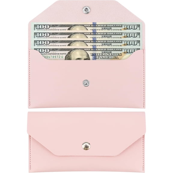 Cash Envelope Wallet, Reusable Men's and Women's Genuine Leather Money Envelopes for Bill PlannerPink