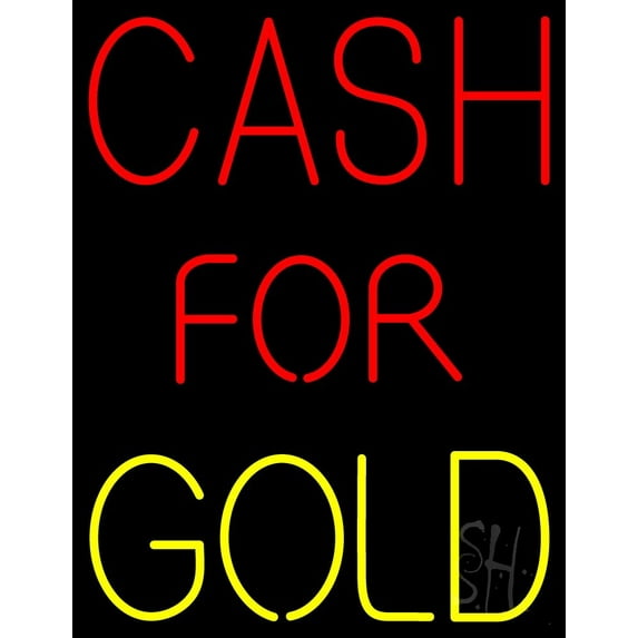 Cash For Gold LED Neon Sign 19 x 15 - inches, Black Square Cut Acrylic Backing, with Dimmer - Bright and Premium built indoor LED Neon Sign for Pawn store interior decor, and stroefront.