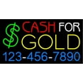 thumbnail image 1 of Cash for Gold with Phone Number LED Neon Sign 20 x 37 - inches, Black Square Cut Acrylic Backing, with Dimmer - Bright and Premium built indoor LED Neon Sign for Pawn Wall decor decor, and storefront., 1 of 3