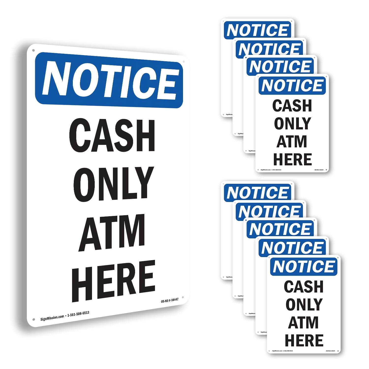 Cash Only ATM Here OSHA Notice Aluminum Sign 10 Inch x 7 Inch - 10 Pack ...