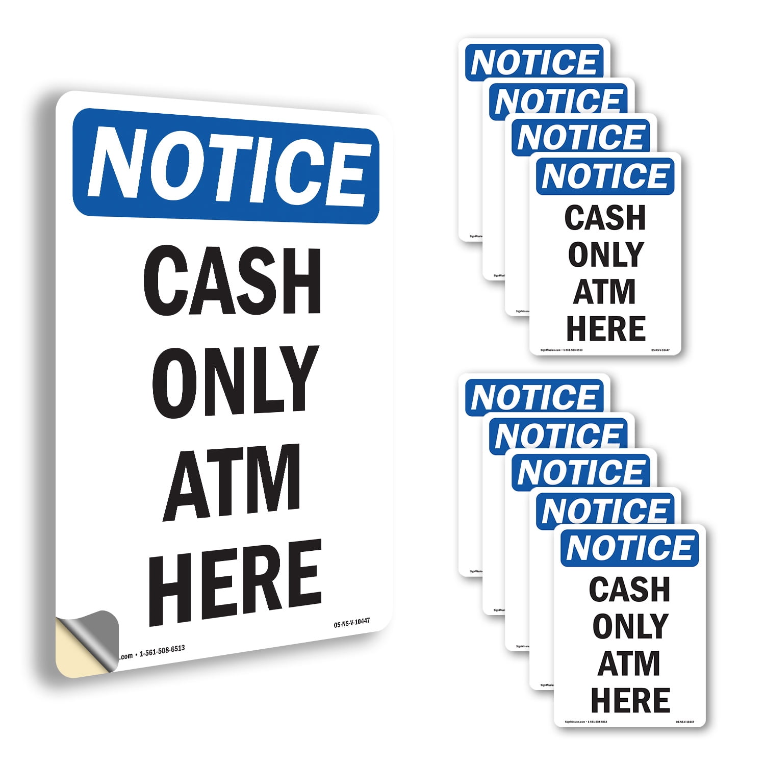 Cash Only ATM Here OSHA Notice Vinyl Decal Label 18 Inch x 12 Inch - 10 ...