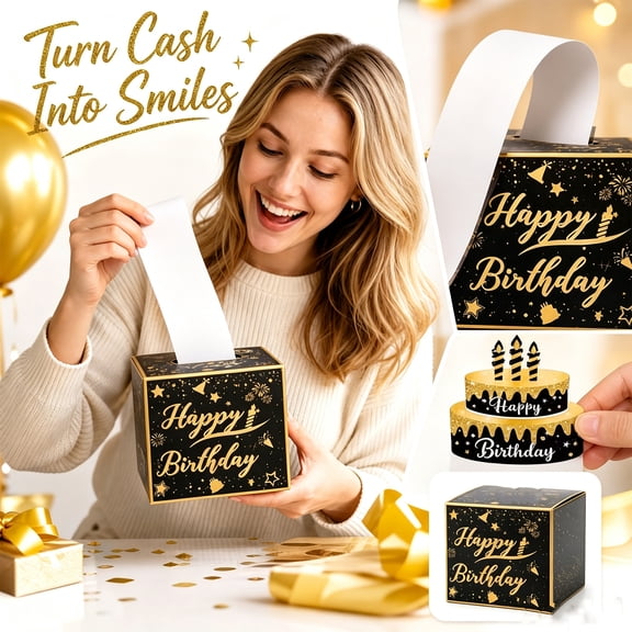 Cash Pull Box Happy Birthday Money Gift Box Fun Cash Roll Pull out Card Surprise Money Holder Kit for DIY Creative Birthday Gifts Adults Party Supplies Pink