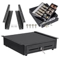 thumbnail image 1 of Volcora Cash Register Drawer with Under Counter Mounting Bracket - 16" Black Drawer for POS, 5 Bill 8 Coin Compartment, Fully Removable 2 Tier Cash Tray, 12-24V RJ11/RJ12 Key-Lock, Double Media Slot, 1 of 7