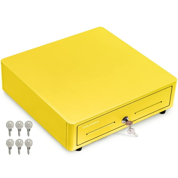 Cash Register Drawer for (POS) Point of Sale System with Round Corner 13", Removable Coin Tray, 4 Bill/5 Coin, 24V, RJ11/RJ12 Key-Lock, Media Slot,Cash Till, Money Drawer for Businesses, Yellow