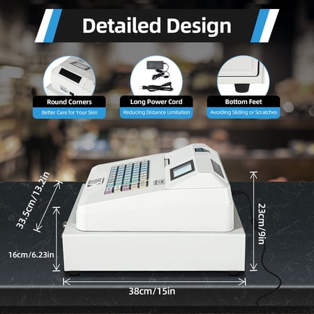 Cash Register Electronic POS System Removable Tray and Thermal Printer 48-Keys 8-Digital
