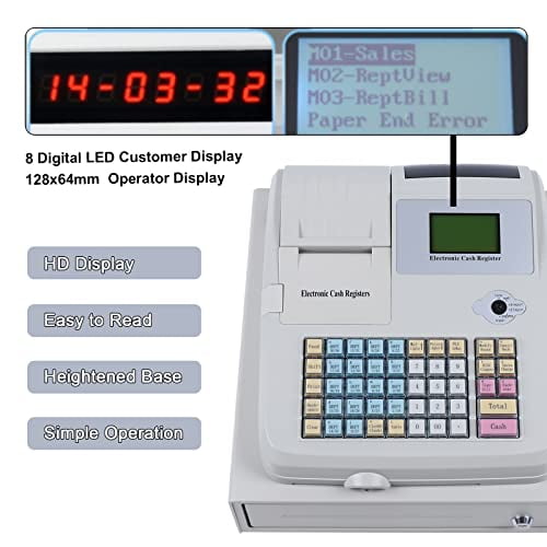Cash Register, Electronic POS Systems Cash Register with 3 Bill 8 Coin