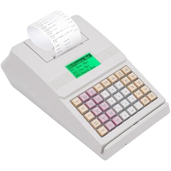 Cash Register for Small Businesses, Electronic Cash Register with Scanner, Clear Dual Display for Customer & Cashier, Checkport, and Quick Load Thermal Printer, White$$Office