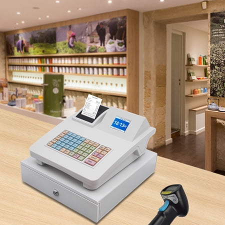 Cash Register with Dual Display 2.8" Main Screen and LED Customer Display 48 Programmable Keys Thermal Printer