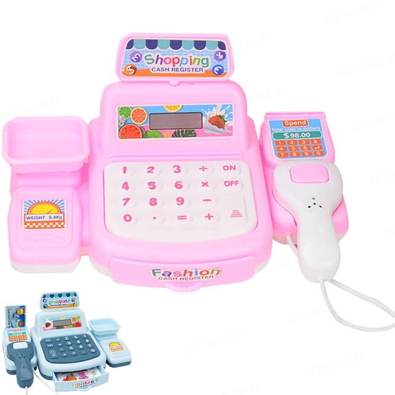 Cash Register Toys for Kids 3-5 Interactive Toy Cash Register with Scanner for Imaginative Play and Learning Counting Scanning Receipt Printing,Pink