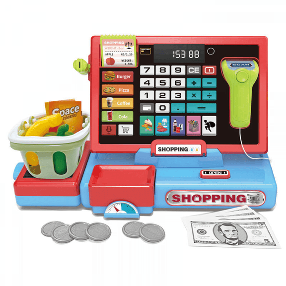 Cash Register Toys with Real Calculator & Scanner, Pretend Play Store for Kids Ages 3-8 Educational Toy Birthday Gifts(Red)