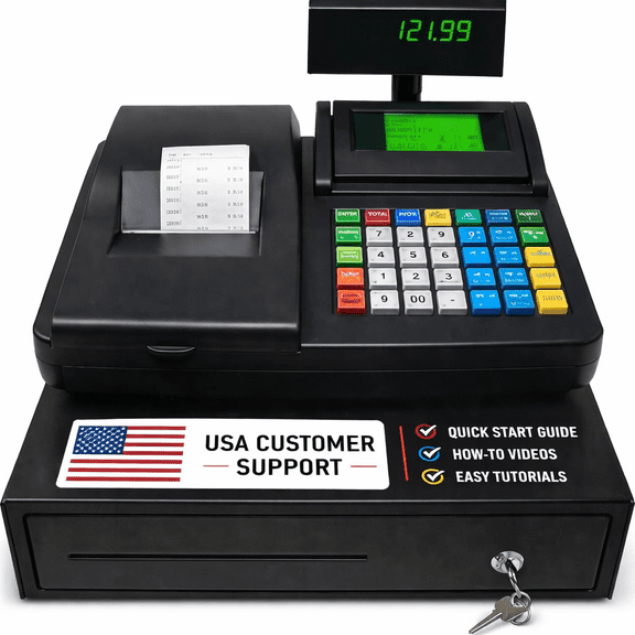 Cash Register for Shops Kiosks and Fundraisers with Fast Thermal Receipts, 60 Departments
