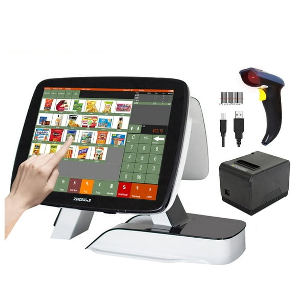 Cash Register for Small Business Grocery,Convenience,Retail Win10 POS System with Touch Screen Monitor,Customer Display,Scanner,Receipt Printer