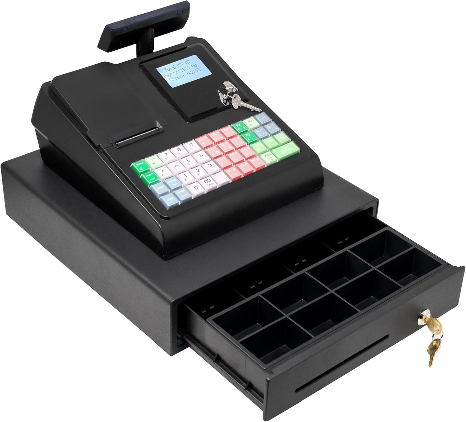 Cash Register for Small Businesses, 50 Dept 50 Clerks, 4000 Lookups Quick Load Thermal Printer, Steel Cash and Coin Drawer, Black