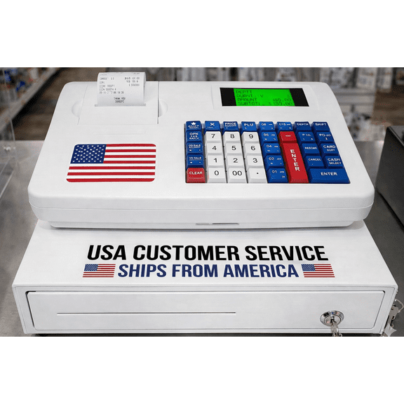 Cash Register with Receipt Printer and Dual Display, Includes Starter Roll and Keys