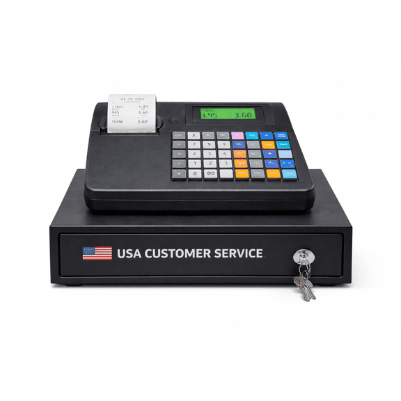 Cash Register with Receipt Printer and Dual Display, Includes Starter Roll and Keys