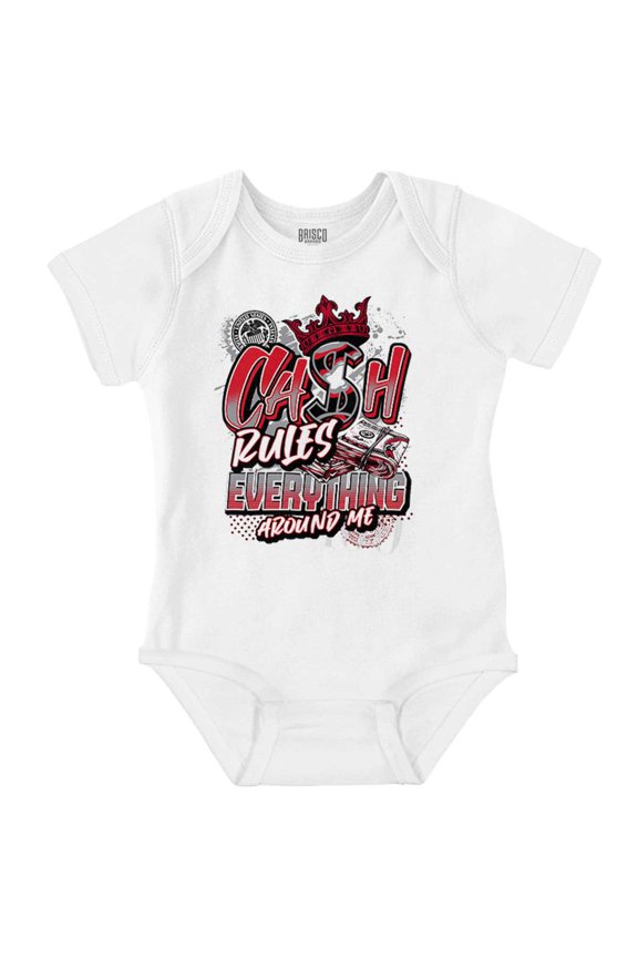 Cash Rules Everything Around Me Romper Boys or Girls Infant Baby Brisco Brands NB
