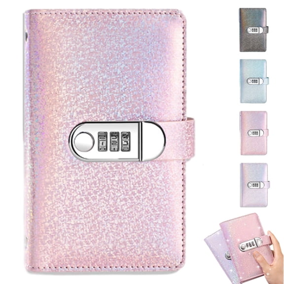Cash Savings Binder with 3-Digit Combination Lock, 3-Digit Code Lock, Glitter Cover, Multiple Colors
