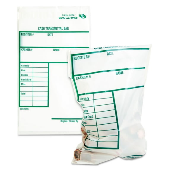 Cash Transmittal Bags, Printed Info Block, 6 X 9, Clear, 100/pack | Bundle of 2 Packs