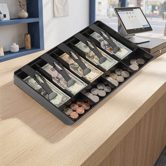 Cash Drawer Insert Tray, 5 Bill and 4 Coin Compartments, ABS Money Storage Case for Cash Register