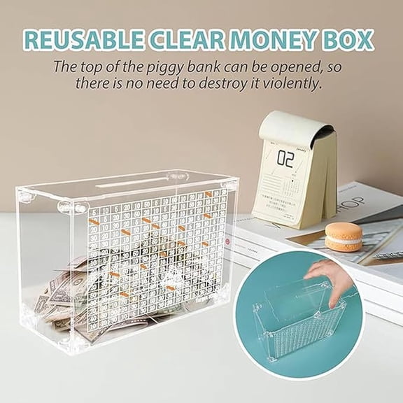 Cash Vault Clear Savings Box 1000, Acrylic Cash Saver Money Box, 1000 Cash Saver Box, Coin Counter Piggy Bank, Money Box with Counter, Funny Money Savings Challenge Box