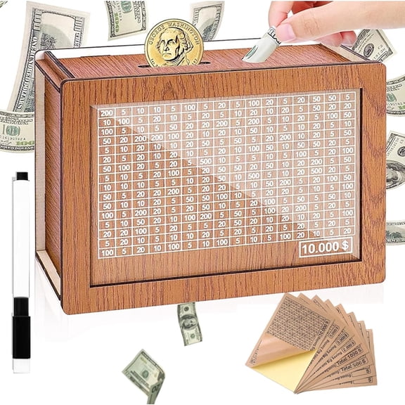 Cash Vault Piggy Bank, Savings Challenge Box, Wooden Digital Piggy Bank, @ Wooden Money Save Box, # for Adults Kids Savings Goals Smash Box Saver (A), Wooden Money Saving Challenge Box !