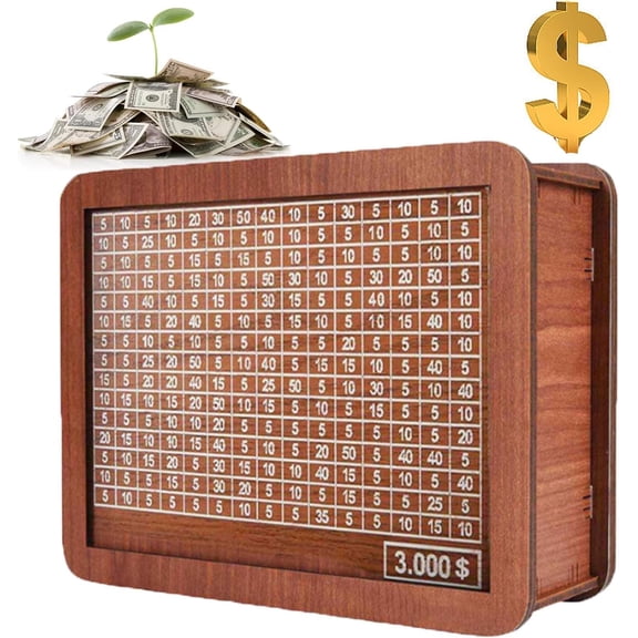 Cash Vault Wooden Savings Box，$1000, $3000, $5000, $10000 Savings Challenge Box, Digital Money Box, Piggy Bank for Everyone, Best Gift for Friends