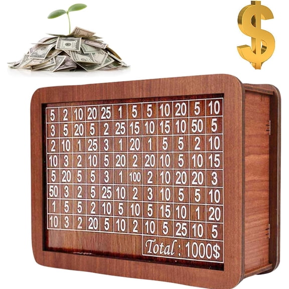 Cash Vault Wooden Savings Box，$1000, $3000, $5000, $10000 Savings Challenge Box, Digital Money Box, Piggy Bank for Everyone, Best Gift for Friends