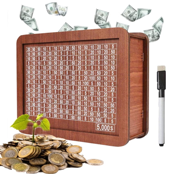 Cash Vault Wooden Savings Box 10000, 10000 Savings Challenge Box, Money Saving Box, Wooden Money Box For Cash 10,000, Wooden Cash Savings Box