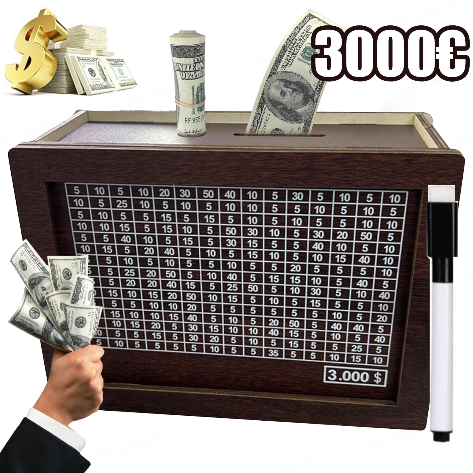 Cash Vault Wooden Savings Box 10000 Money Saving Challenge Box for ...