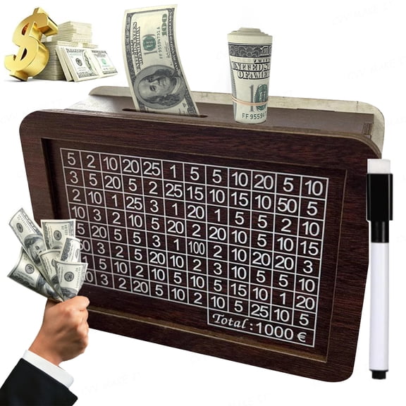 Cash Vault Wooden Savings Box 10000 Savings Challenge Box Wooden Cash Saving Box 2026 Upgraded Money Saving Box with Counter Piggy Bank for Kids & Adults,Euro-1000