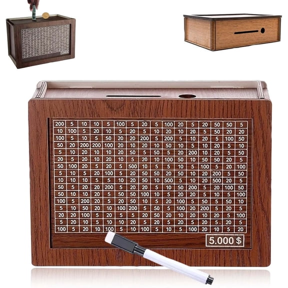 Cash Vault Wooden Savings Box, 2026 New Retro Money Storage Box with Numbers and Target, Savings Challenge Box Piggy Coin Bank