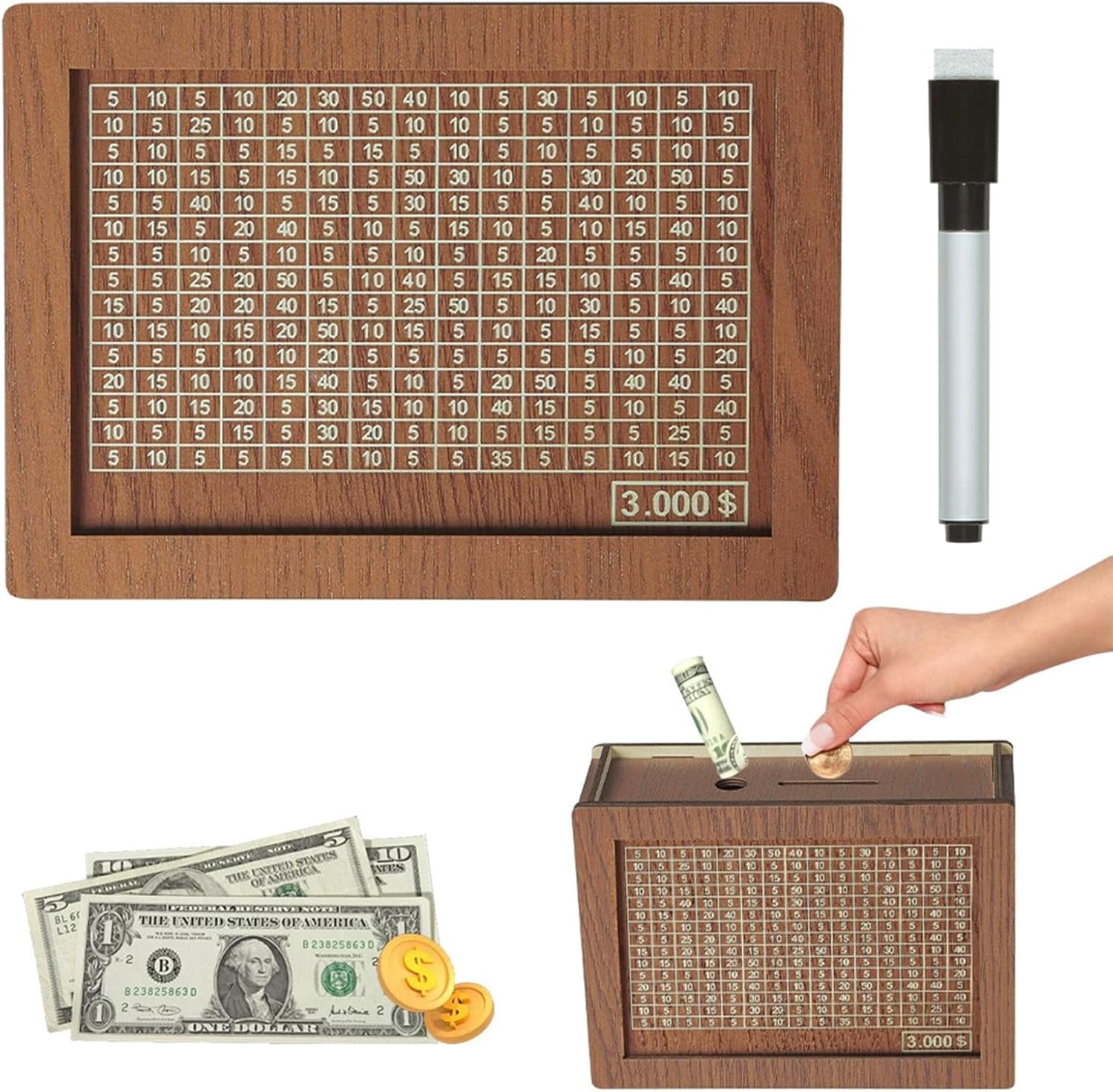 Cash Vault Wooden Savings Box with Digital Counter - 2025 Wooden Piggy ...