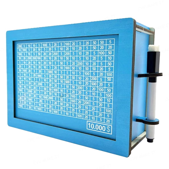 Cash Vault Wooden Savings Box Dollars Wooden Cash Saver Money Saving Box with Money Target and Numbers Piggy Bank for Adults Great Gift for Home or Office,Blue-3000-With Pen