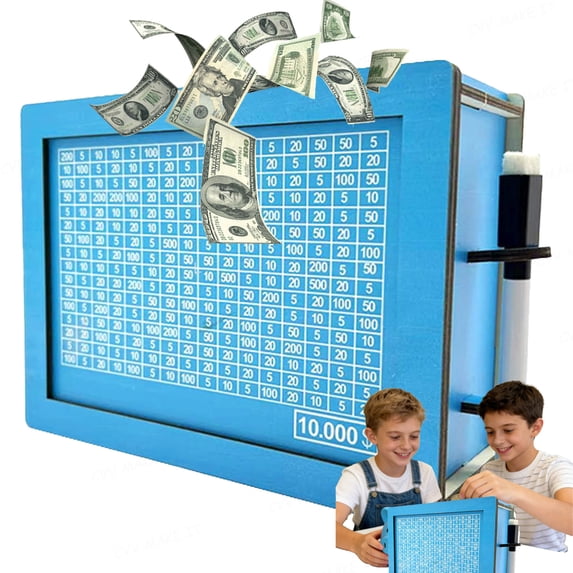 Cash Vault Wooden Savings Box Upgrade Savings Challenge Box Wooden Cash Saving Box Piggy Bank Wooden Cash Saver Money Box with Counter Portable Cash Coin Retro Money Box,Blue-3000-With Pen