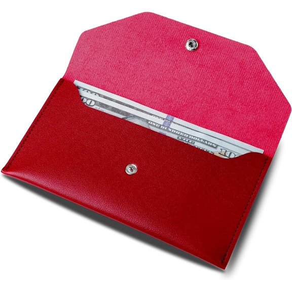 Cash Wallets for Women - Reusable Leather Envelope Wallet Budgeting, Billing (Burgundy)