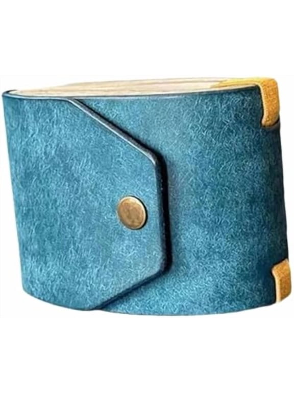 Leather Cash Wrap Wallet, Teal Slim Money Clip Card Holder with Snap Closure Metal Corners for Men Women