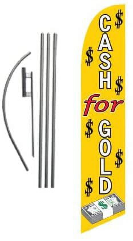 Cash for Gold Advertising Feather Banner Swooper Flag Sign with Flag Pole Kit and Ground Stake