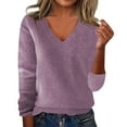 thumbnail image 1 of Sweater for Women 2025 Trendy V Neck Long Sleeve Knitted Pullover Tops Lightweight Soft Comfy Warm Sweater Light Purple XL, 1 of 4