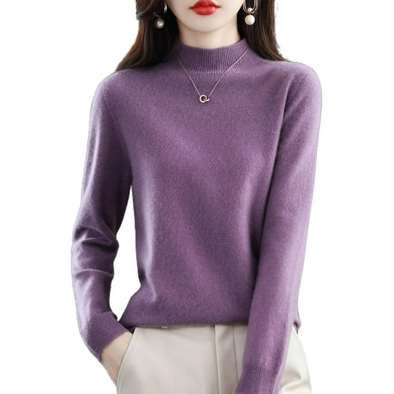 Cash-mere Sweaters for Women, 100% Cash-mere Half Turtleneck Solid Color Long Sleeve Soft Pullover Sweater