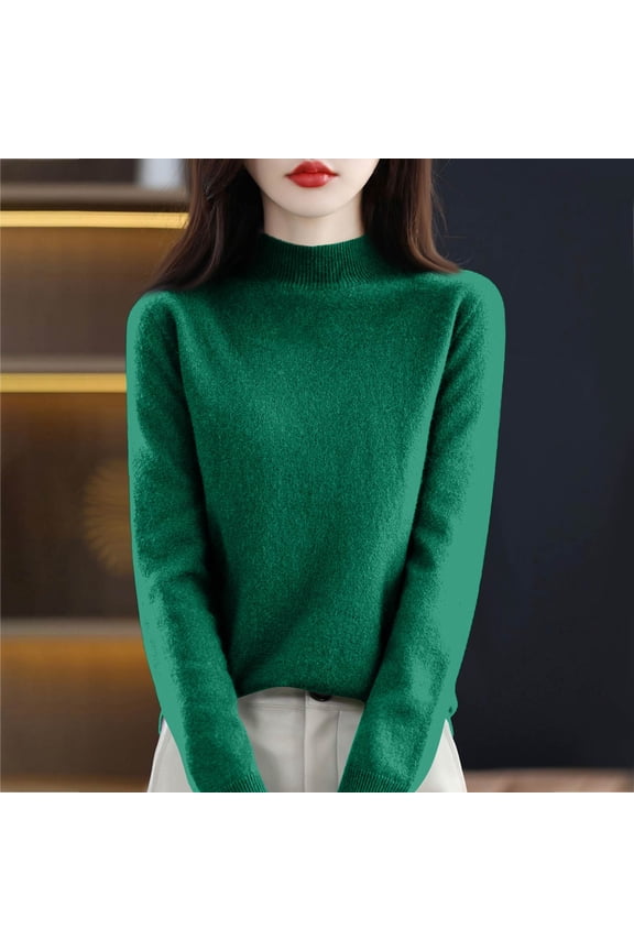 Sweaters for Women Lightweight Turtleneck Sweater Soft Cozy Ribbed Knit Long Sleeve Pullover Tops Green M