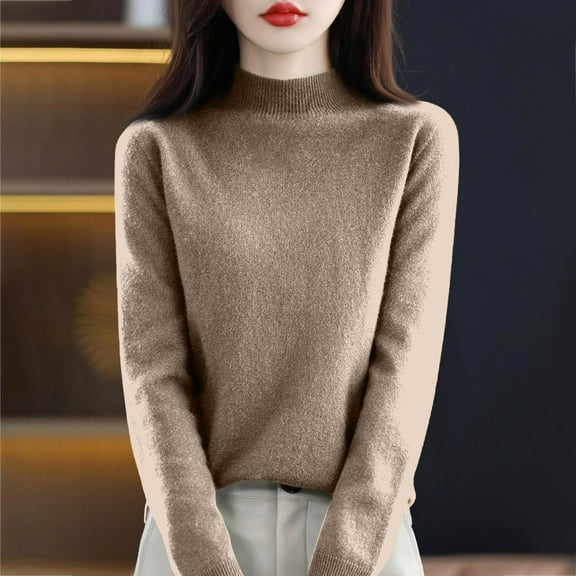 Sweaters for Women Lightweight Turtleneck Sweater Soft Cozy Ribbed Knit Long Sleeve Pullover Tops Light Brown XL