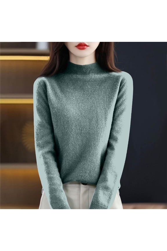 Sweaters for Women Lightweight Turtleneck Sweater Soft Cozy Ribbed Knit Long Sleeve Pullover Tops Mint Green M
