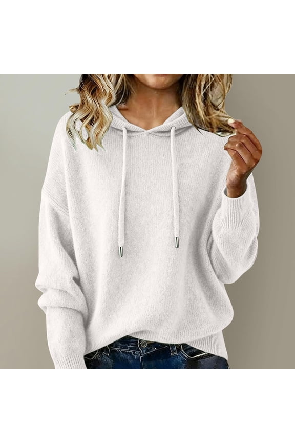Sweaters for Women Long Sleeve Knits Hoodie Cozy Lightweight Pullover Fall 2025 Winter Tops White 2XL