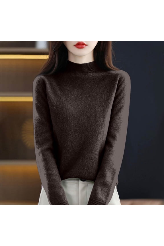 Sweaters for Women Long Sleeve Trendy Jumper Knitted Pullover Soft Warm Sweater Tops Brown M