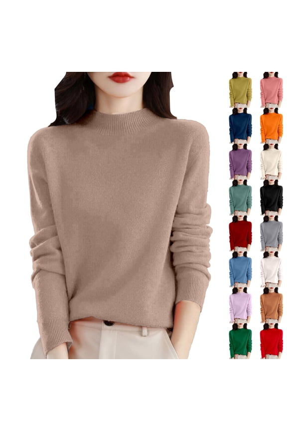 Sweaters for Women Long Sleeve Turtleneck Knitted Tops Warm Soft Lightweight Pullover Sweater Yellow 2XL