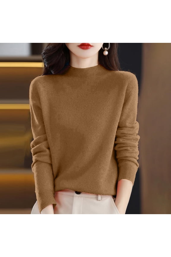 Sweaters for Women Turtleneck Warm Sweater Long Sleeve Tops Casual Soft Lightweight Shirts Camel M