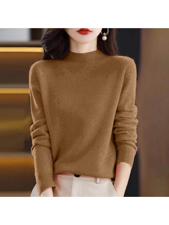 Sweaters for Women Turtleneck Warm Sweater Long Sleeve Tops Casual Soft Lightweight Shirts Camel XL