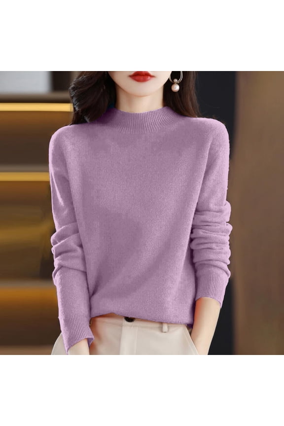 Sweaters for Women Turtleneck Warm Sweater Long Sleeve Tops Casual Soft Lightweight Shirts Purple XL